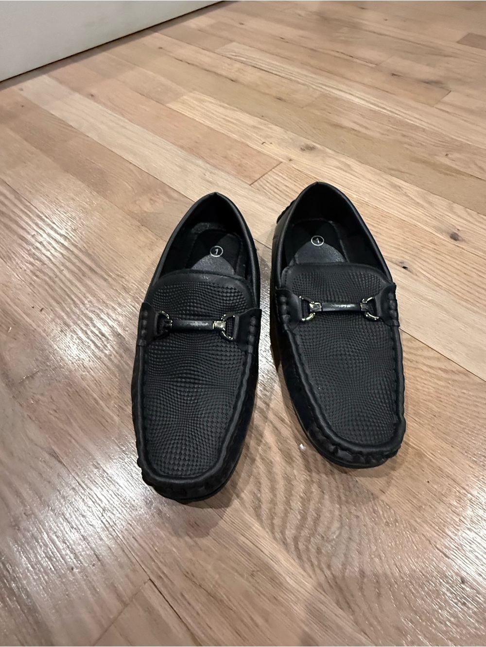 Kids Black Slip-On Dress Loafers with Bit Detail